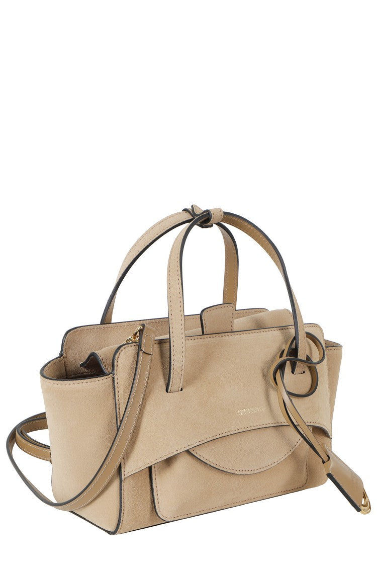 Hidesins Caramel Flap S Double Top Handle Suede Handbag
