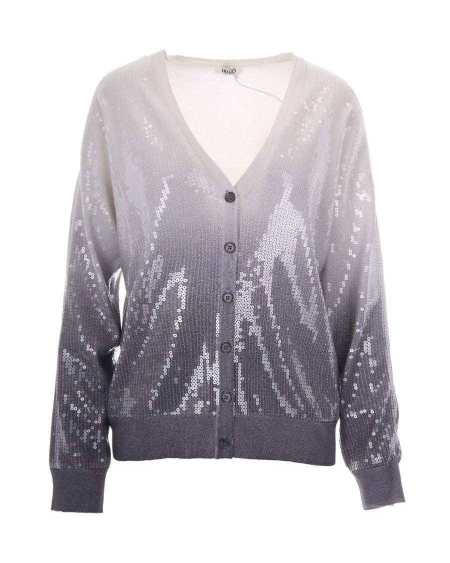 Liu Jo Gray Shaded Sequin Viscose-Blend Cardigan