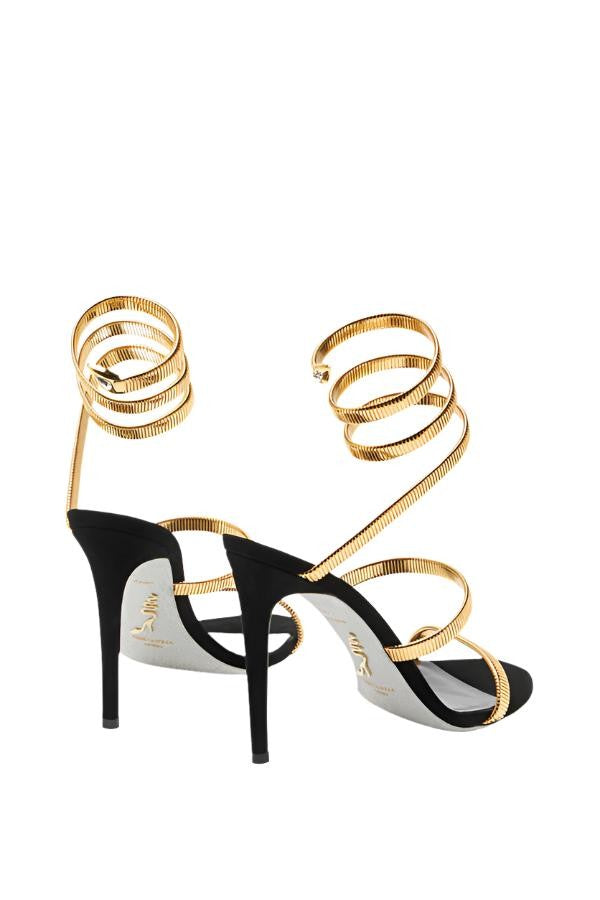 René Caovilla Juniper Black And Gold Sandal