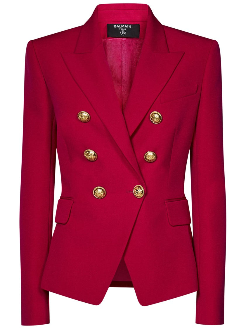 Balmain Classic Red Virgin Wool Double-Breasted Blazer