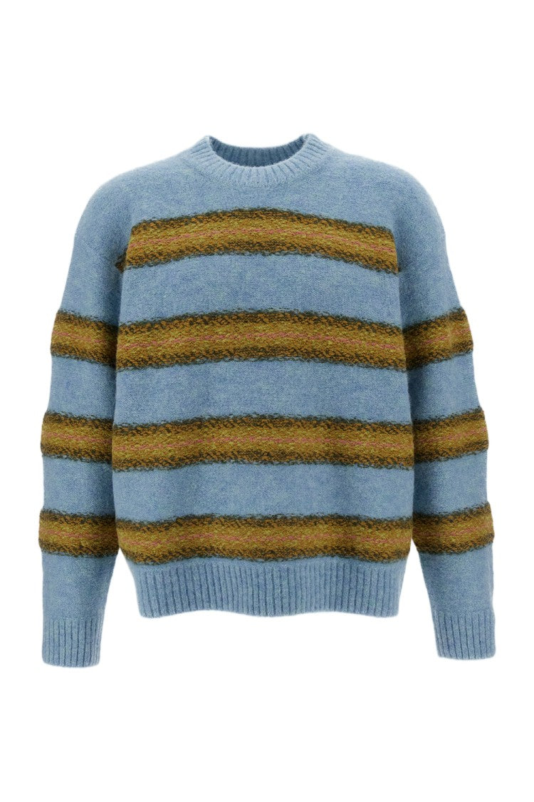 Dries Van Noten Shaker-Knit Crewneck Sweater With Multicolored Stripe Motif