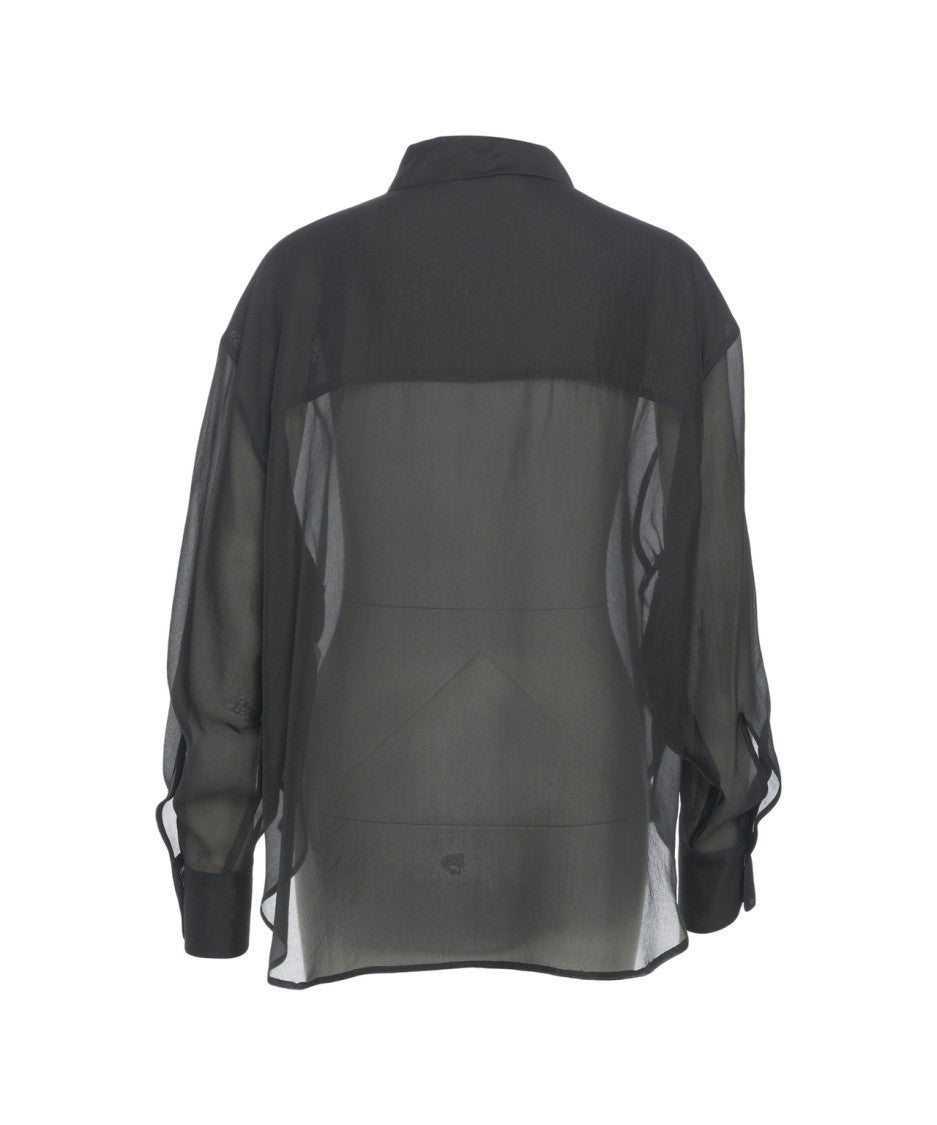 8Pm Semi-Transparent Blouse With Classic Collar And Voluminous Sleeves