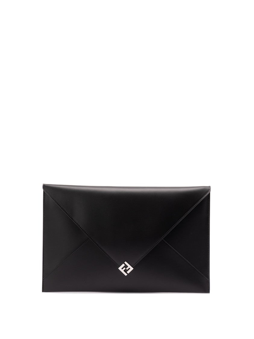 Fendi Structured Black Calf Leather Flat Pouch