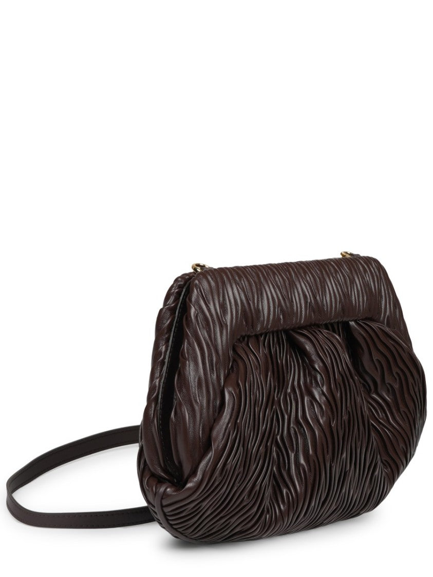 Themoirè Textured Brown Shoulder Bag With Ruched Design