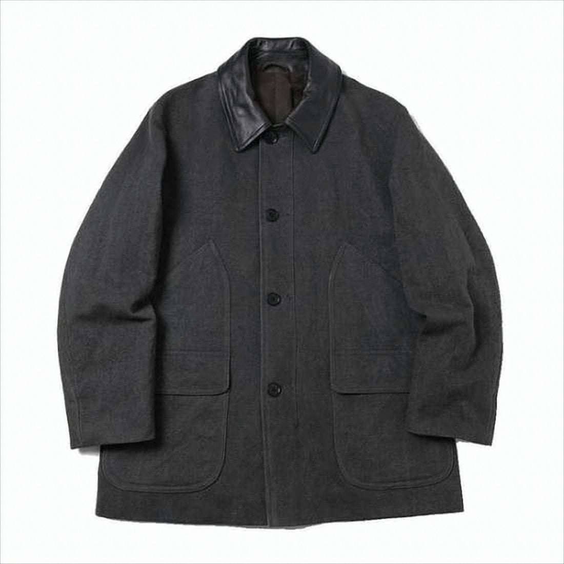 Kaptain Sunshine Charcoal Jacket With Distinctive Leather Collar