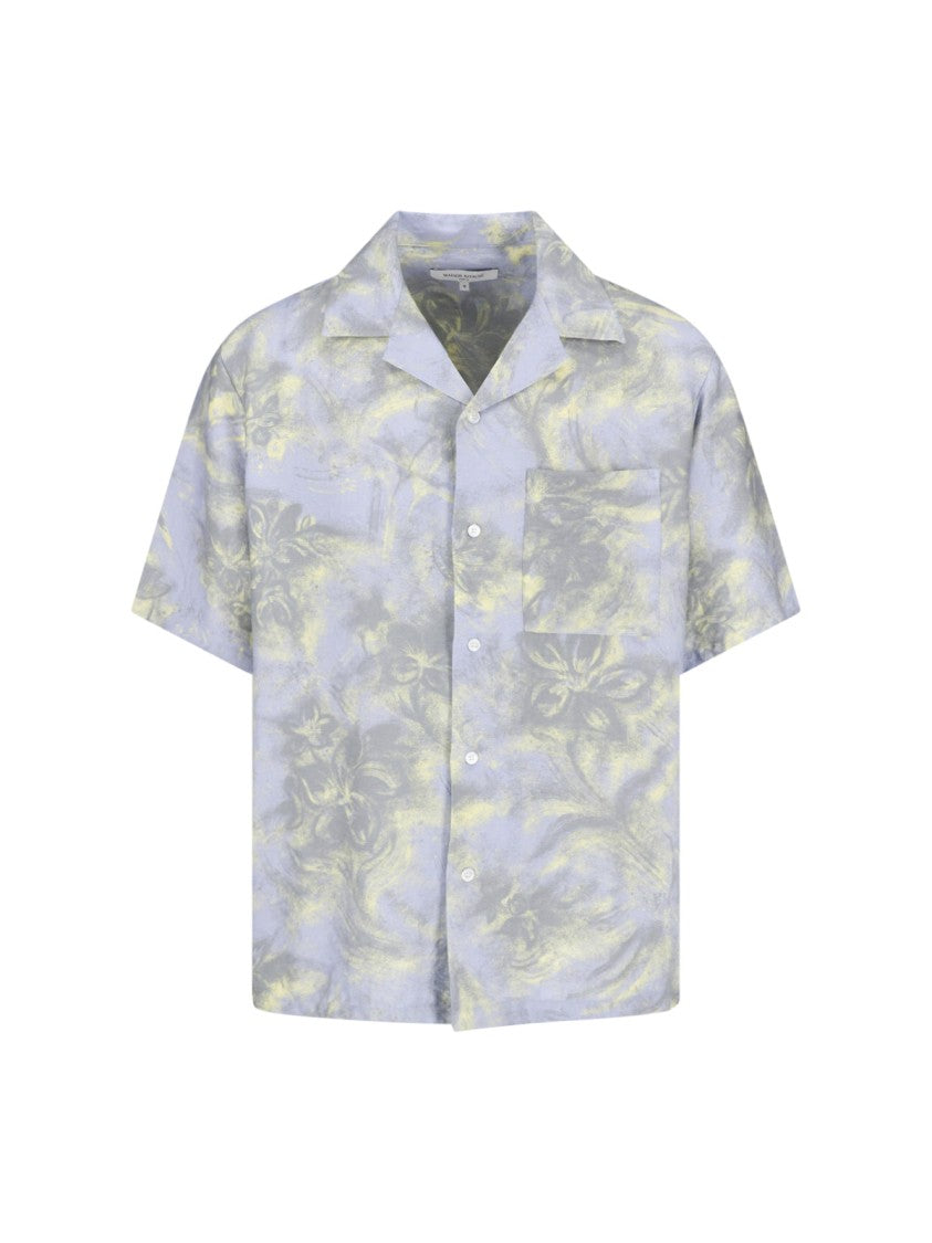 Maison Kitsuné Azure Floral Print Cotton Camp Shirt
