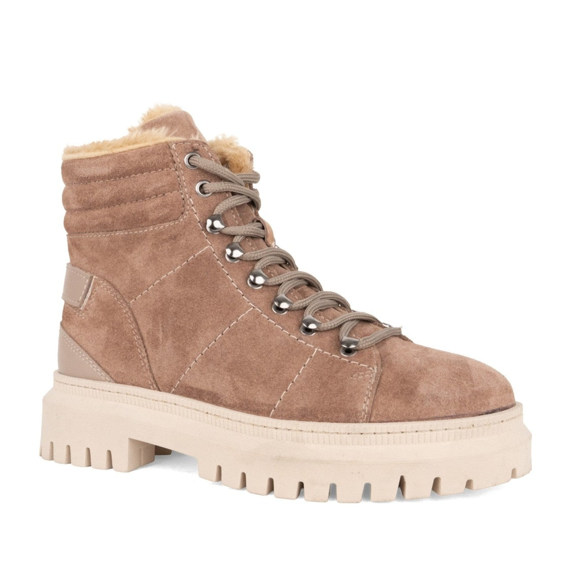 Sergio Moretti Beige Quilted Suede Plush-Lined Boots