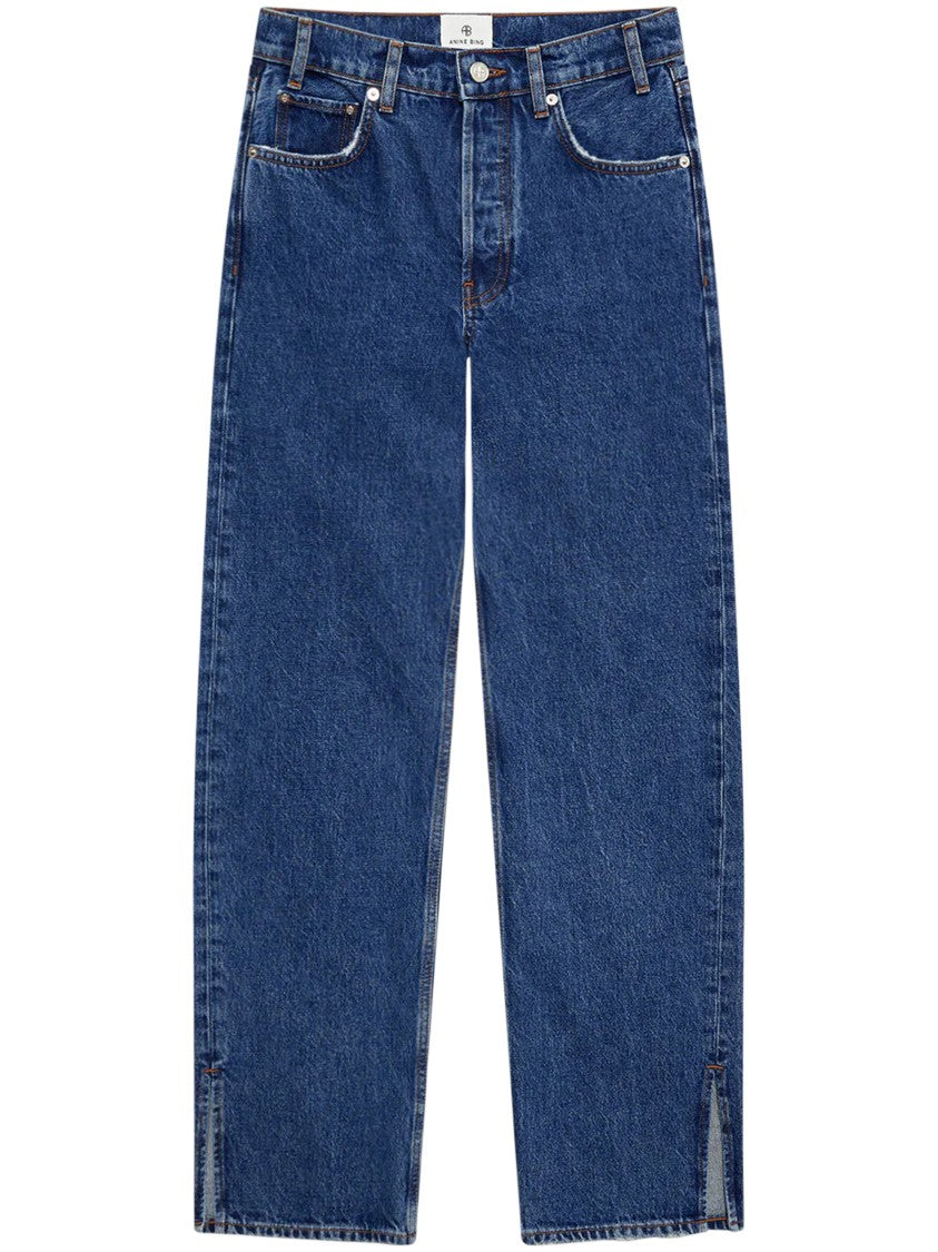 Anine Bing Straight-Leg Trousers In Classic Blue Wash With Subtle Slits