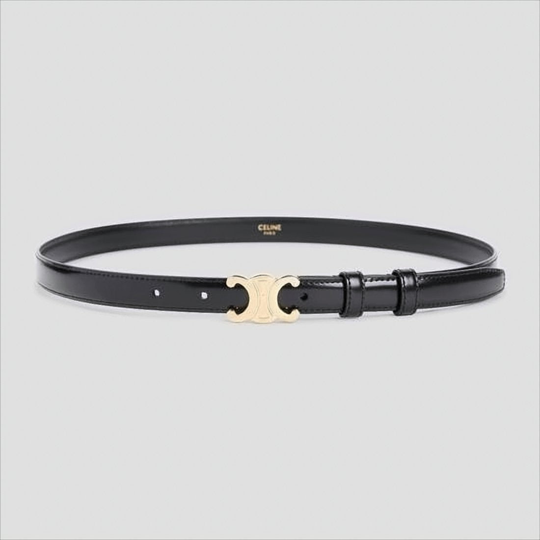 Celine Narrow Leather Belt With Polished Gold-Tone Double-C Buckle