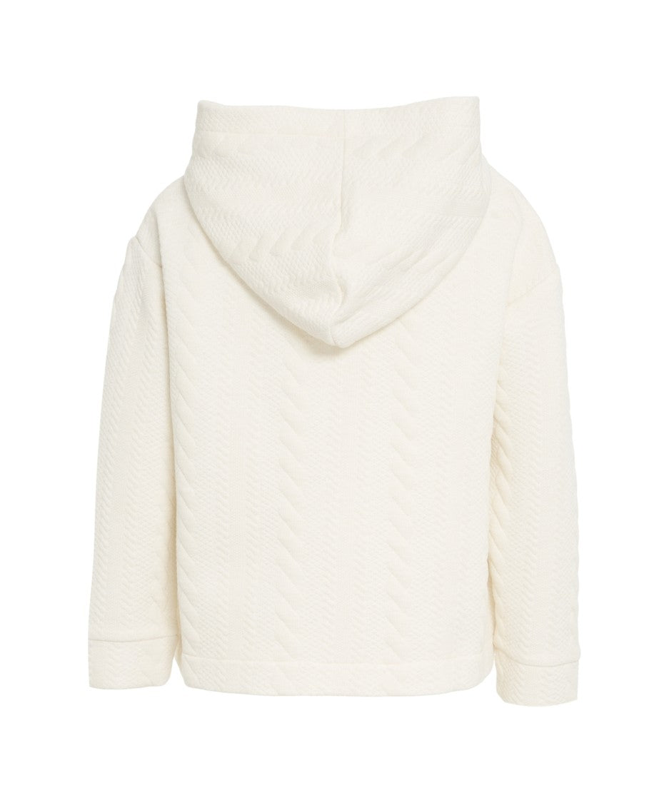 Oblo Unique Quilted White Hoodie With Cozy Hood And Kangaroo Pocket