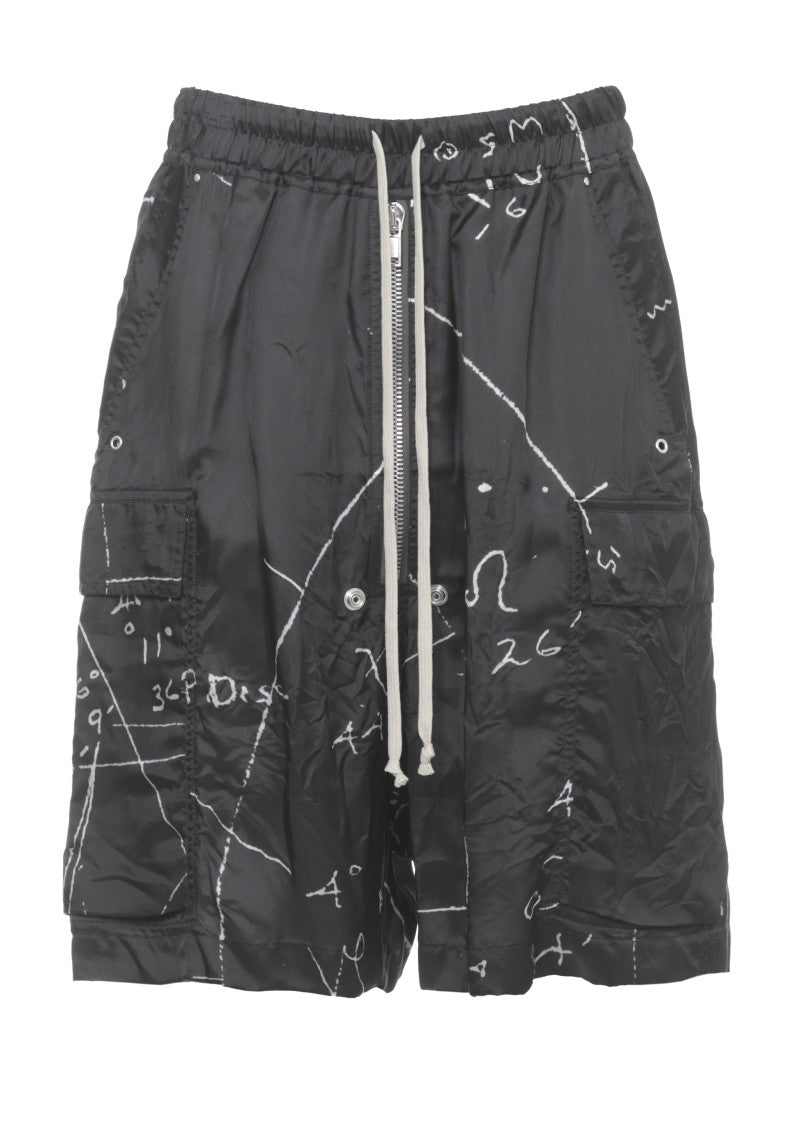 Rick Owens Black Cargobelas Viscose Bermuda Shorts