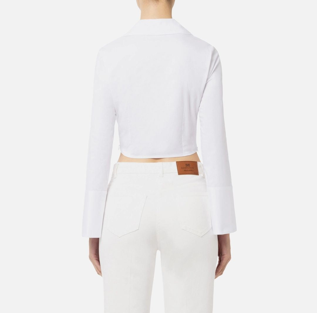 Elisabetta Franchi Cropped White Shirt With Deep V-Neckline