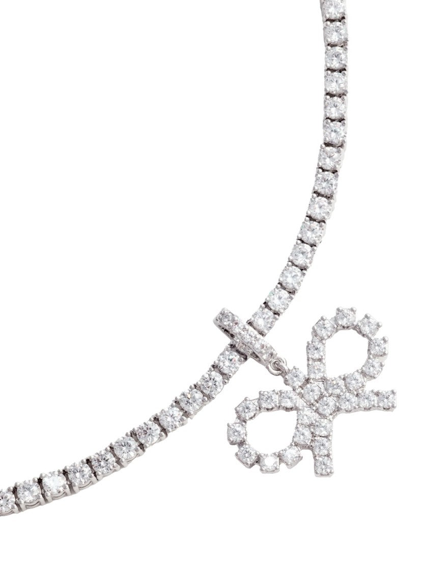 Self-Portrait Crystal Bow Tennis Necklace