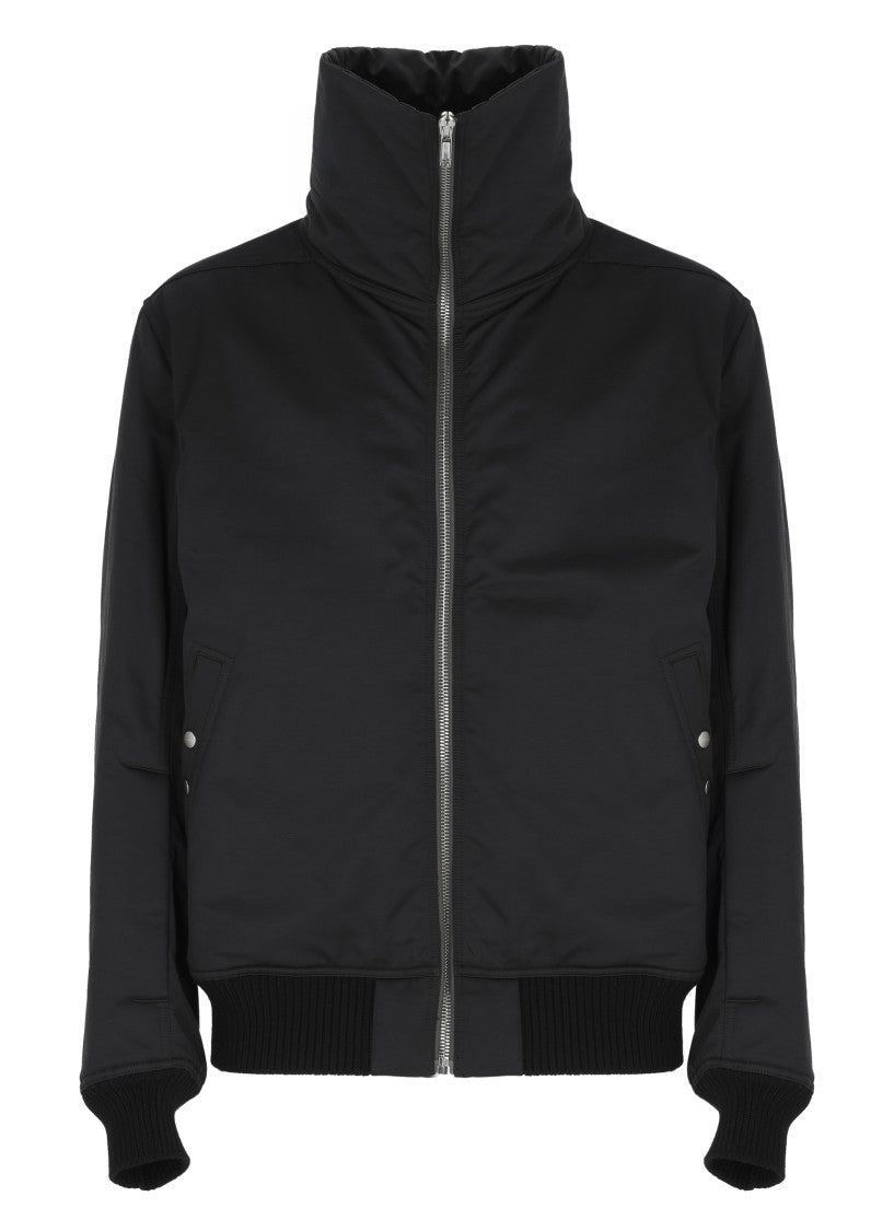 Rick Owens Black Rain Bomber Jacket With High Neck And Functional Pockets