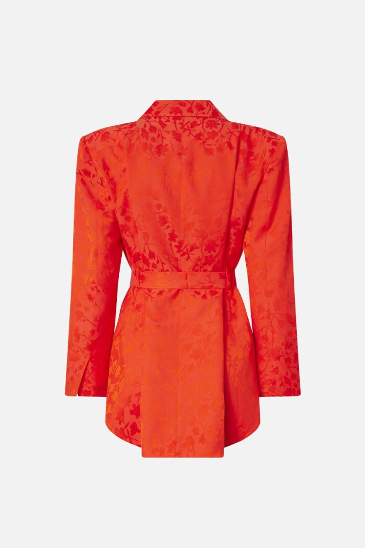 Pinko Orange Viscose-Modal Belted Jacquard Blazer
