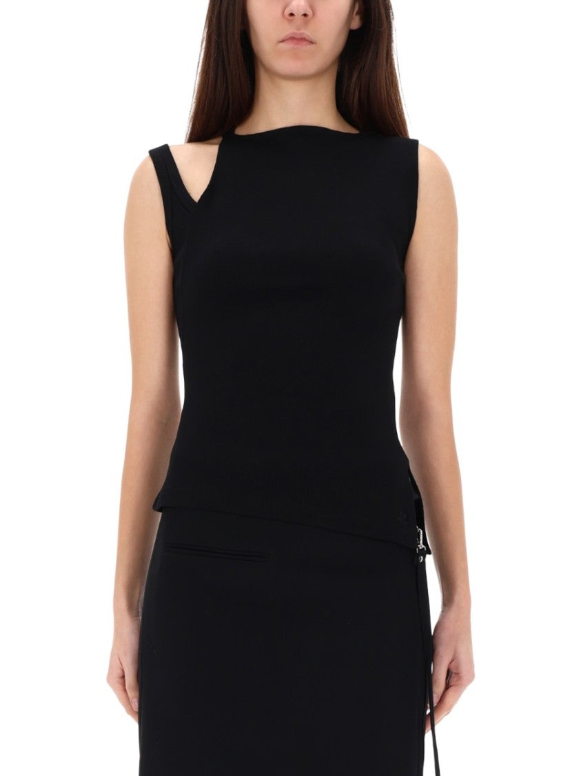 Courrèges Black Asymmetrical Cut-Out Top