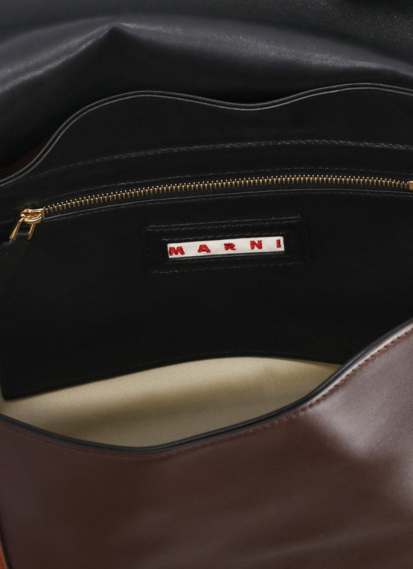 Marni Black Color-Block Gold Logo Leather Shoulder Bag