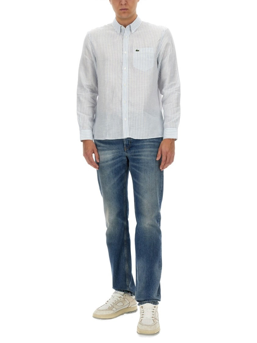 Lacoste Long-Sleeve Linen Shirt With Vertical Stripes