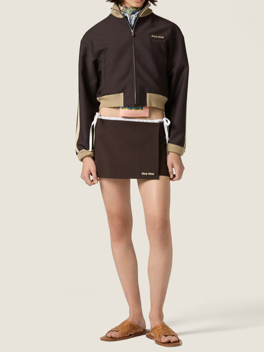 Miu Miu Dark Brown Wrap-Style Contrast Panel Mini Skirt