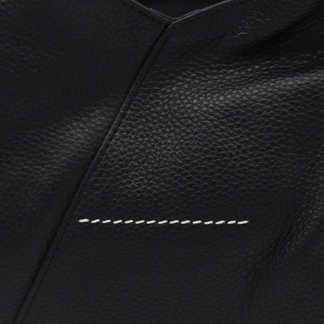 Mm6 By Maison Margiela Gathered Black Leather Top Handle Bag