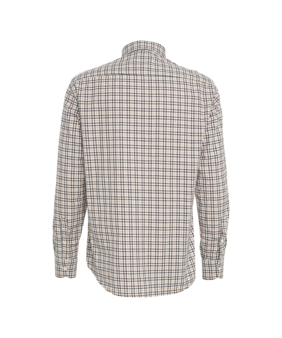 Bastoncino Beige Checkered Long-Sleeve Cotton Shirt With Button-Down Collar
