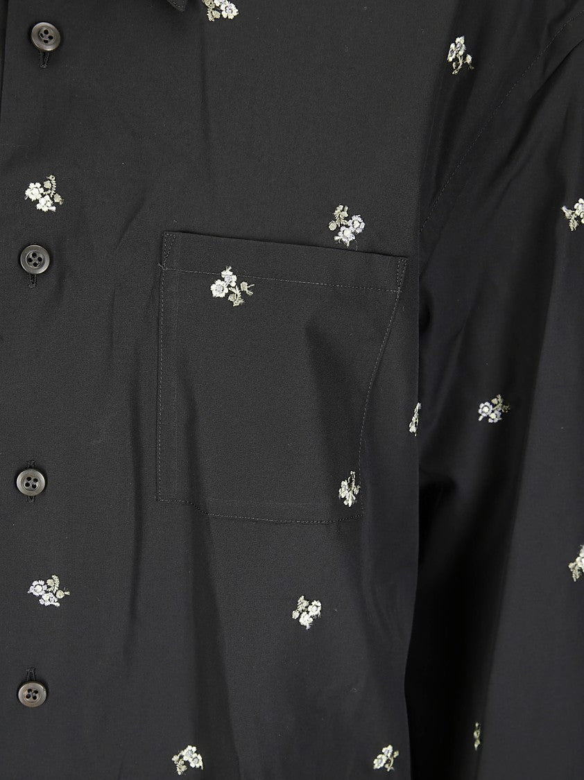 Rier Long-Sleeved Cotton Shirt With Floral Embroidery