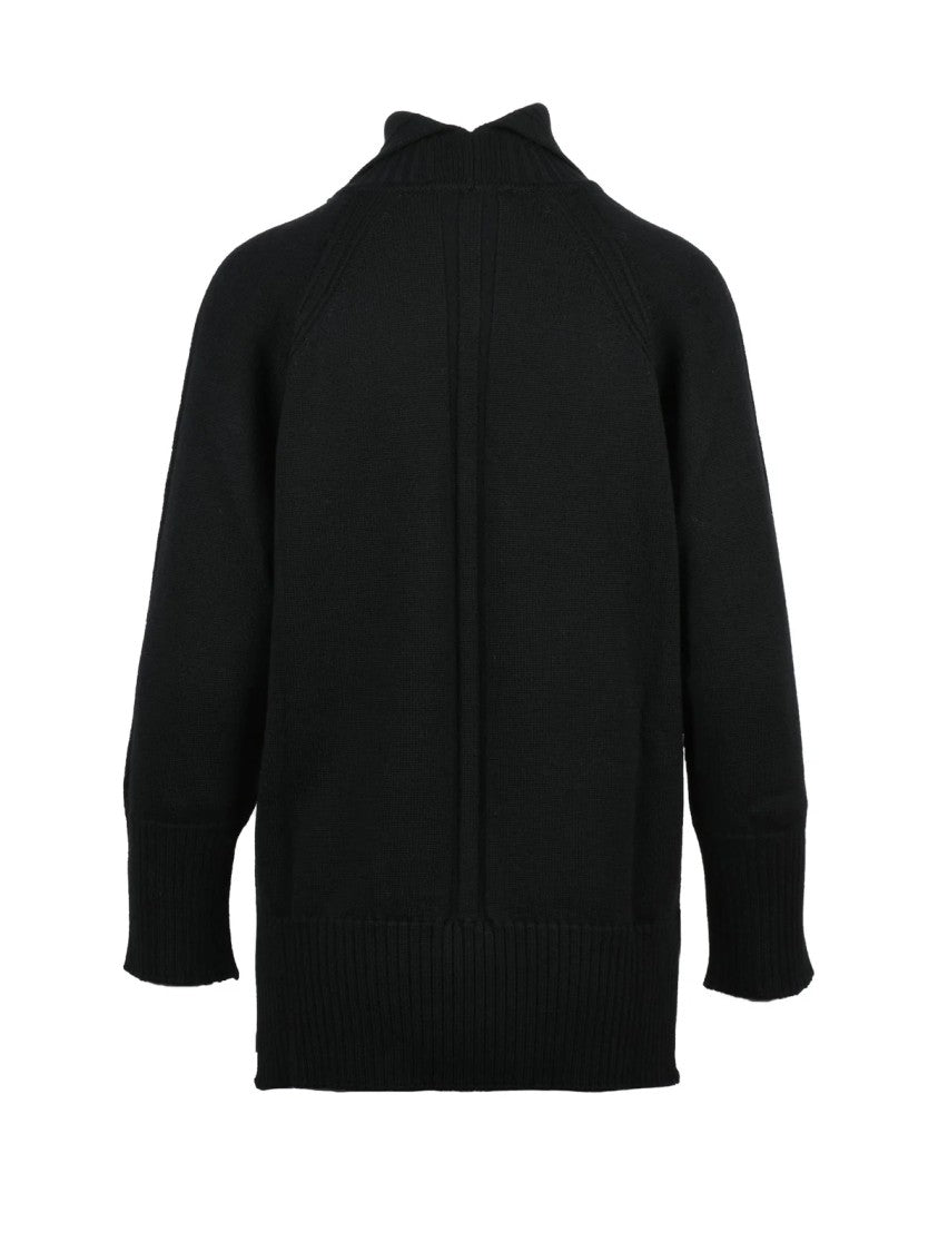 Alpha Studio Black Wool Turtleneck With High Ribbed Collar And Relaxed Fit