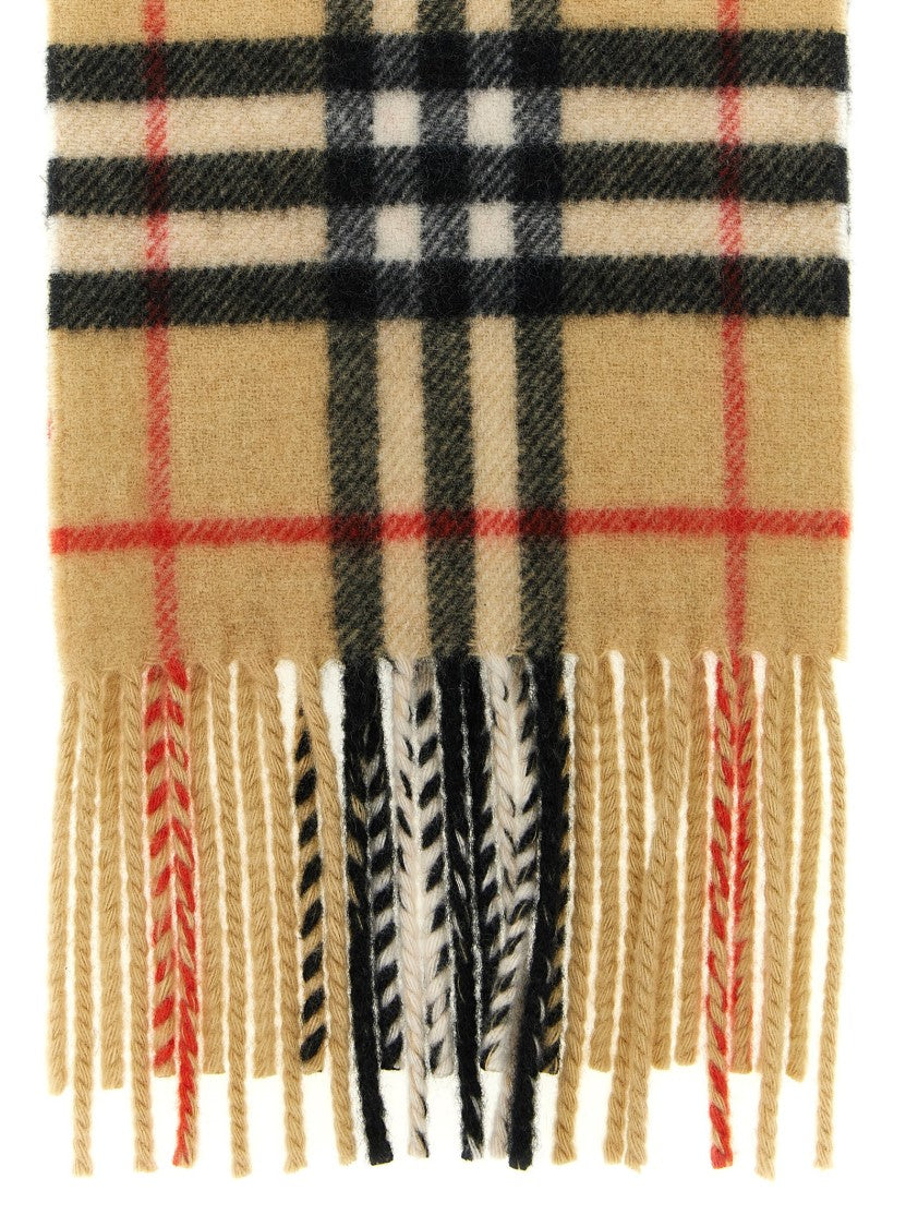 Burberry Check Print Cashmere Scarf With Fringed Edges