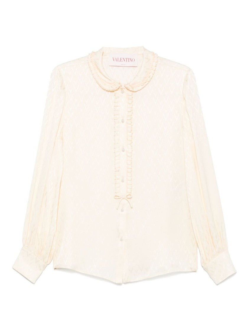 Valentino Jacquard Silk V-Neck Blouse