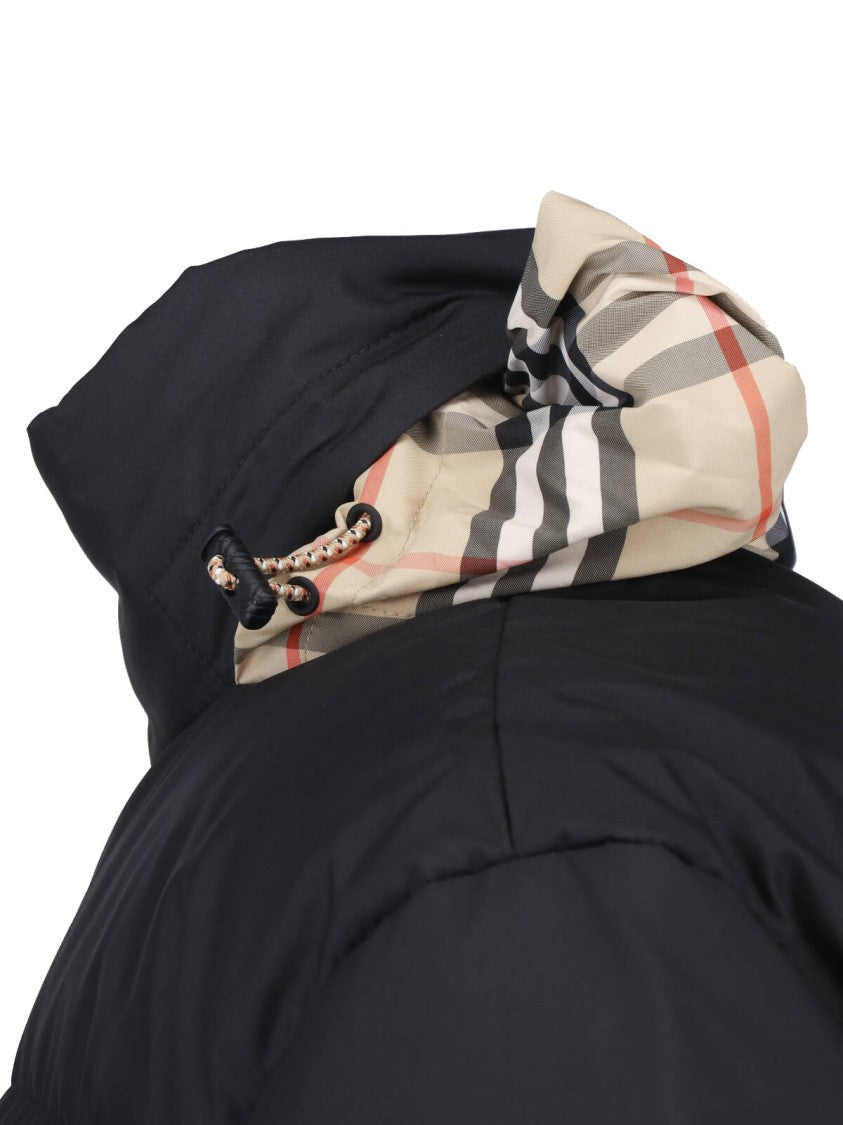 Burberry Black Hooded Check Down Jacket