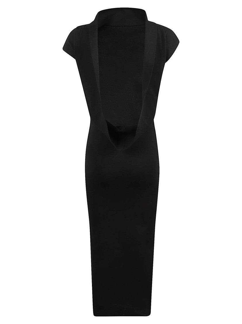 Alberta Ferretti Asymmetric Black Jersey Midi Dress