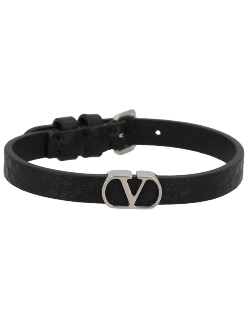 Valentino Garavani Vlogo Signature Slim Black Calf Leather Bracelet