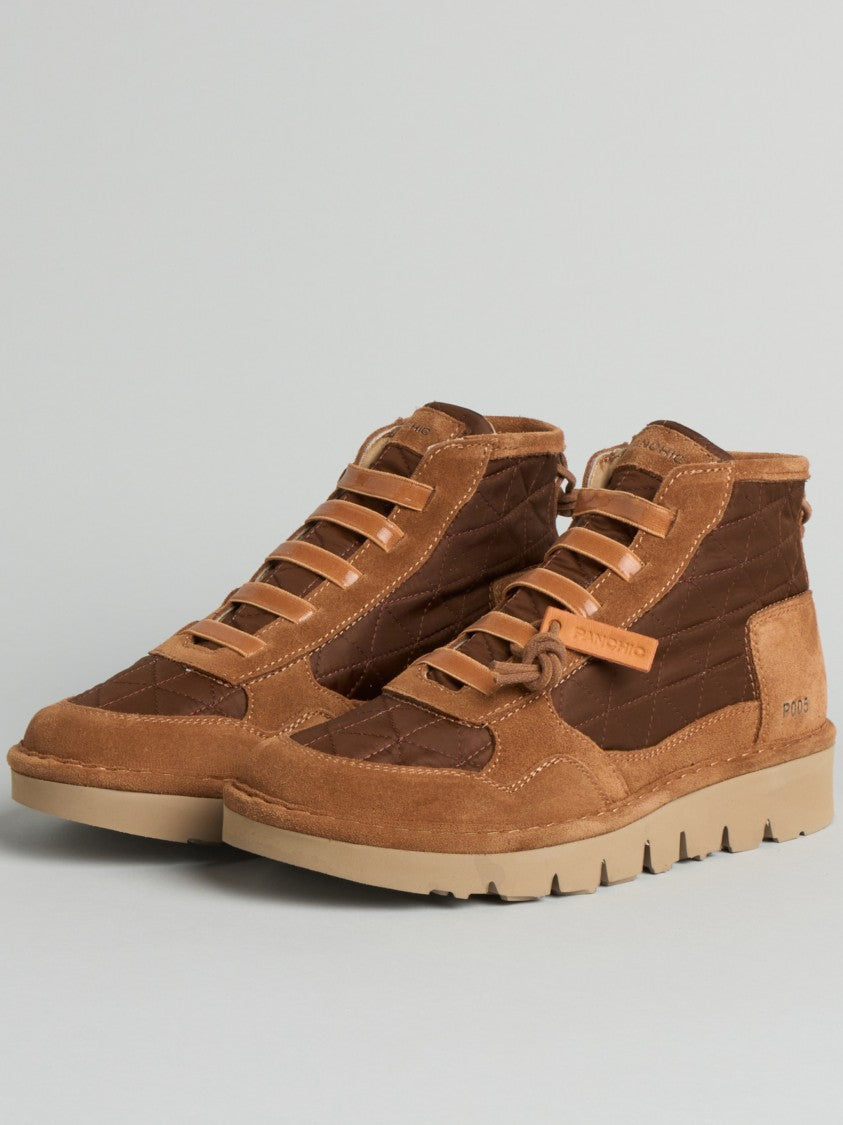 Panchic Mid-Top Quilted Nylon Sneakers With Suede Overlays