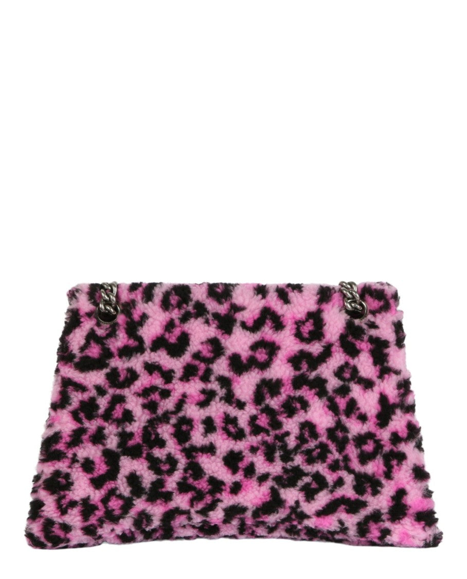 Balenciaga Medium Shearling Chain Bag With Leopard Print Design