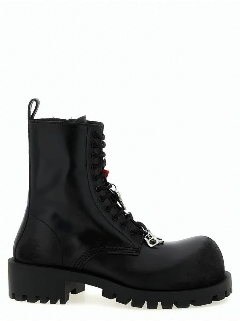 Balenciaga Black Leather Combat Boots With Sole