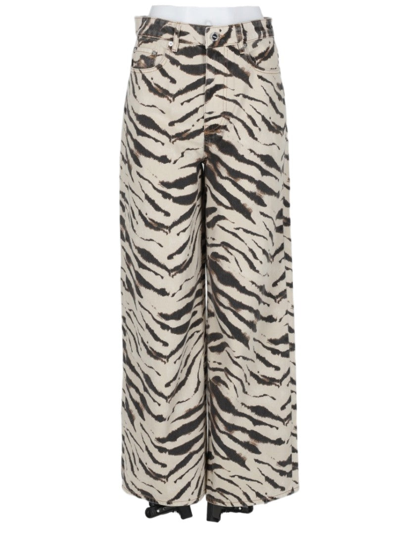 Ganni Wide-Leg Animal Print Organic Cotton Jeans