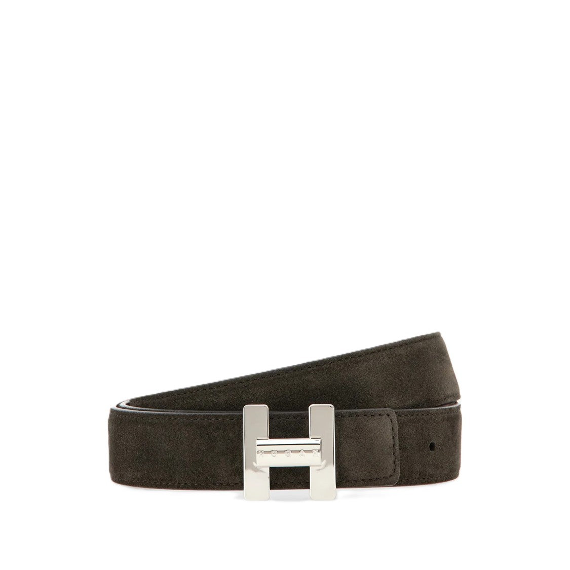 Hogan Dark Grey Suede Silver 'H' Buckle Belt