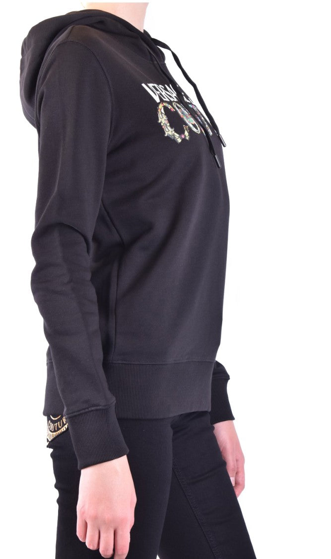 Versace Jeans Couture Hooded Black Sweatshirt With Bold Logo Print