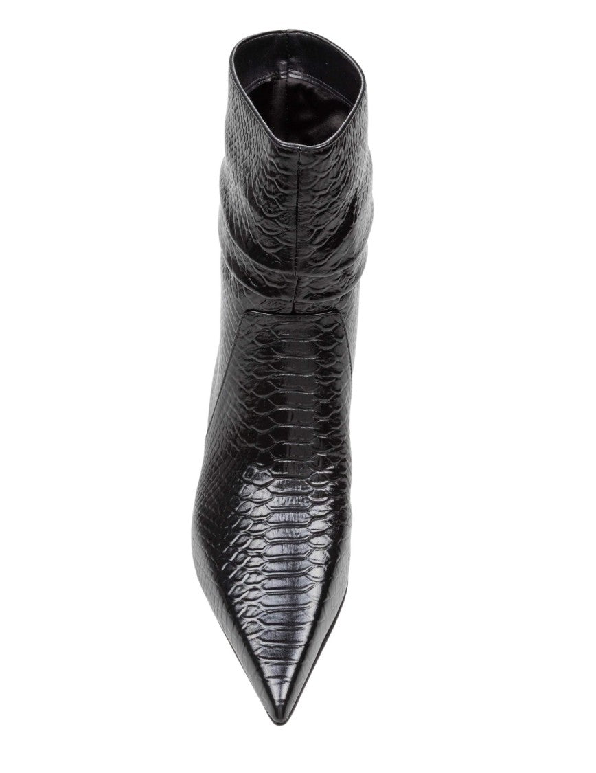 Michael Kors Black Dawn Heeled Ankle Boot In Crocodile-Print Leather