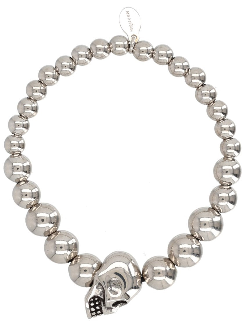 Alexander Mcqueen Polished Beads Brass Skull Bracelet