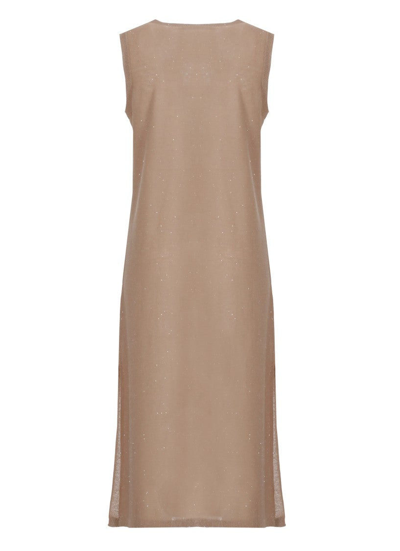 Kangra Sequined Brown Viscose Midi Dress With Sleek Hem Vents