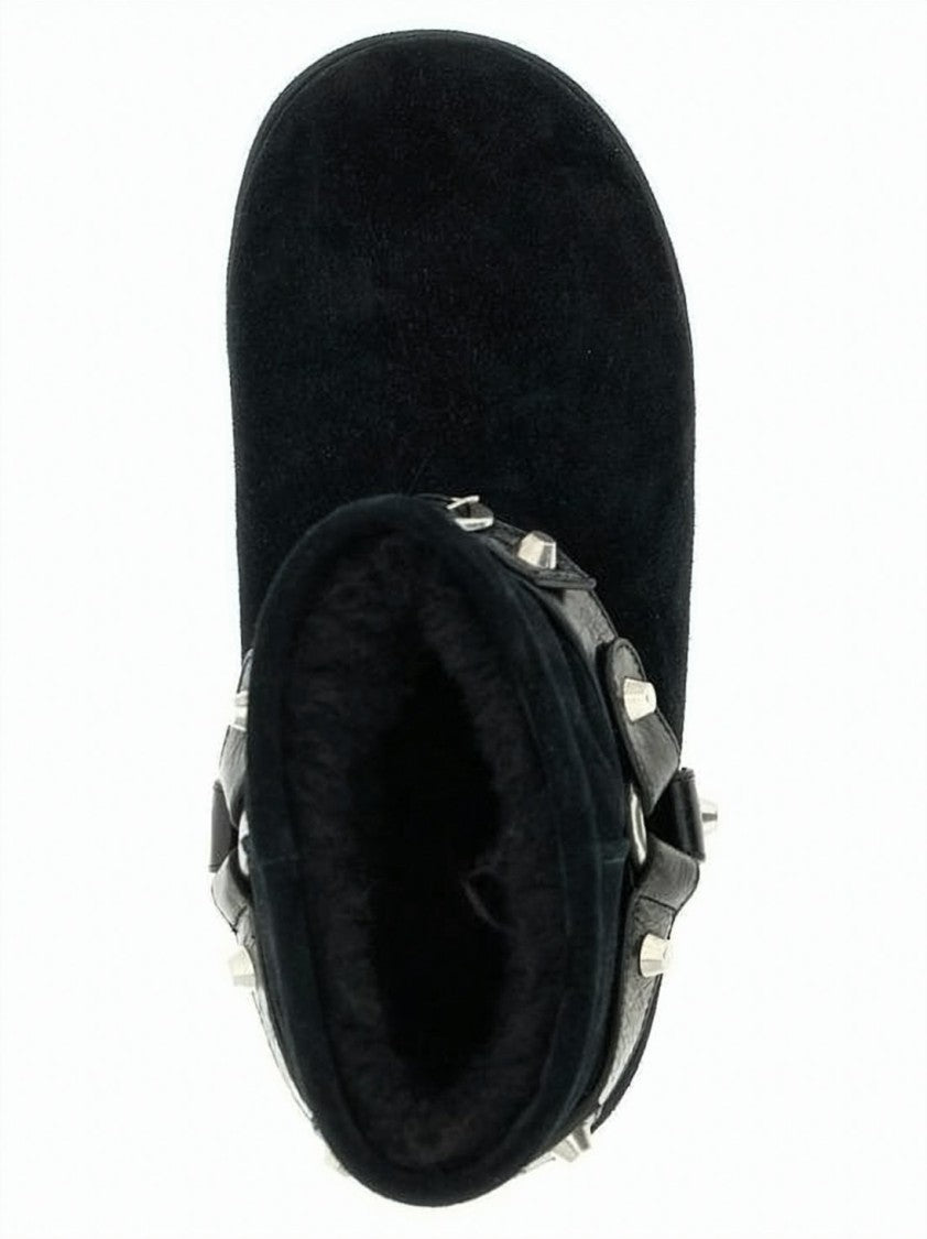 Balenciaga Soft Plush Ankle Boots With Decorative Strap And Studs