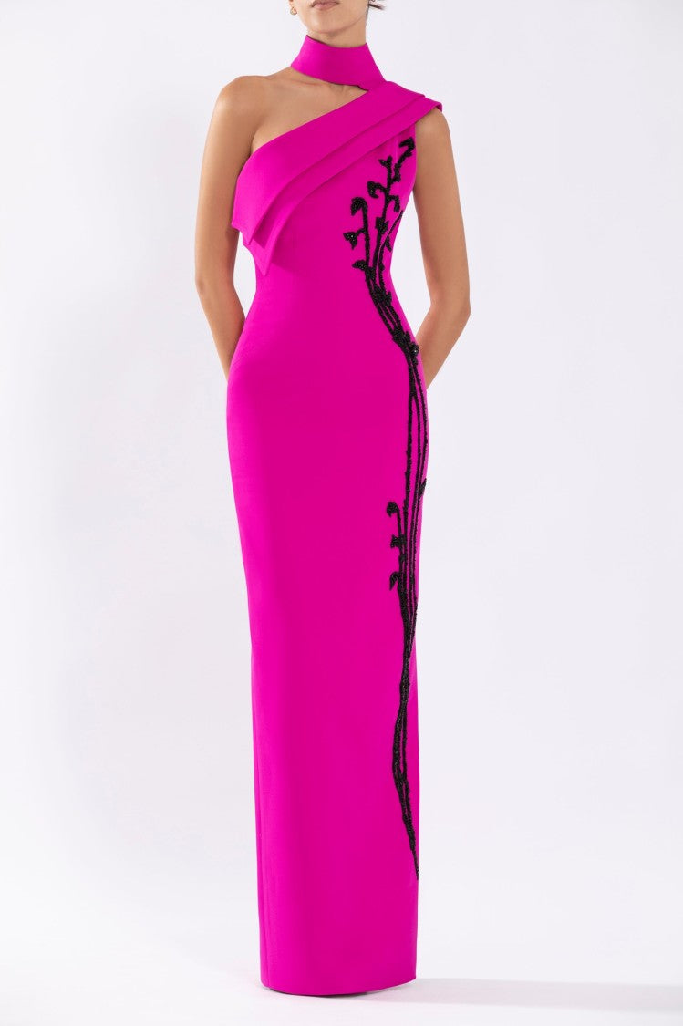 Saiid Kobeisy Crepe, Off-Shoulder Dress With Beading