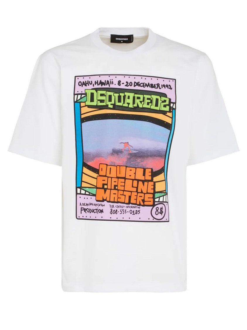 Dsquared2 White Cotton Graphic Print T-Shirt