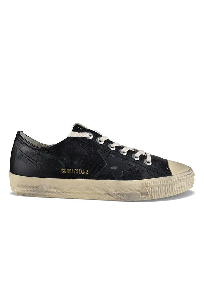 Golden Goose Black Leather Low-Top Sneakers With Vintage Effect