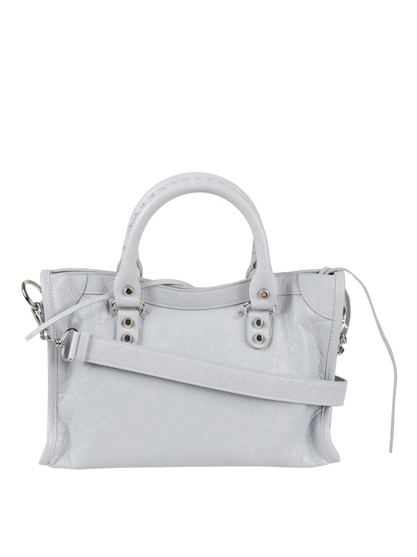 Balenciaga Structured Grey Leather Handbag With Dual Handles