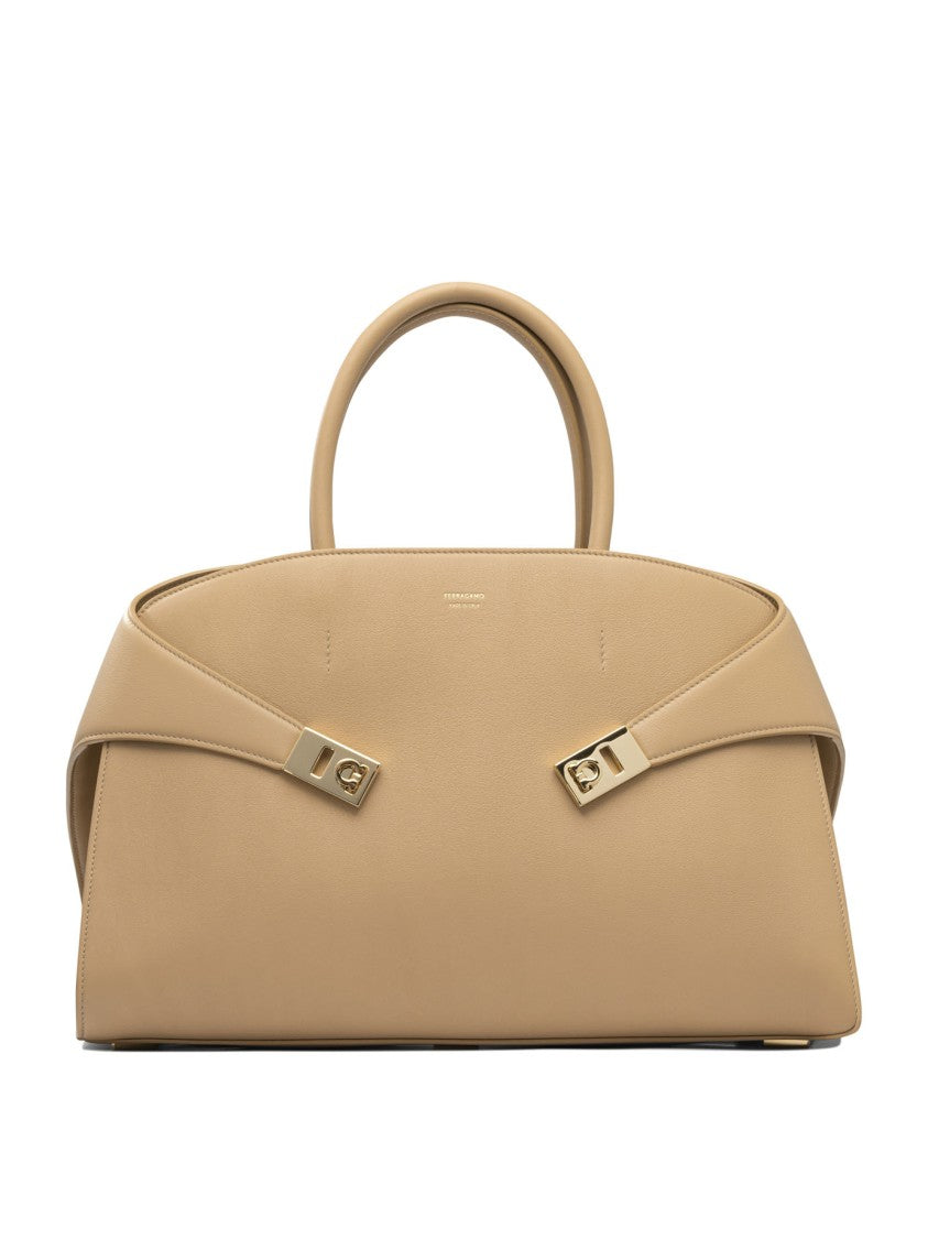 Ferragamo Structured Beige Leather Handbag