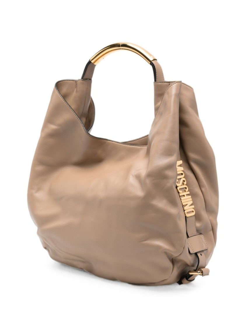 Moschino Curved Gold-Tone Handle Slouchy Shoulder Bag