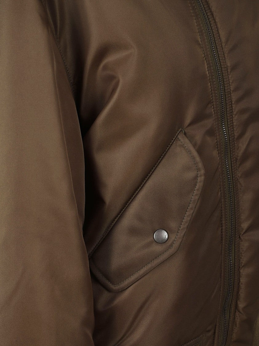 Saint Laurent Short Coat With Plush Fur Collar And Ribbed Details