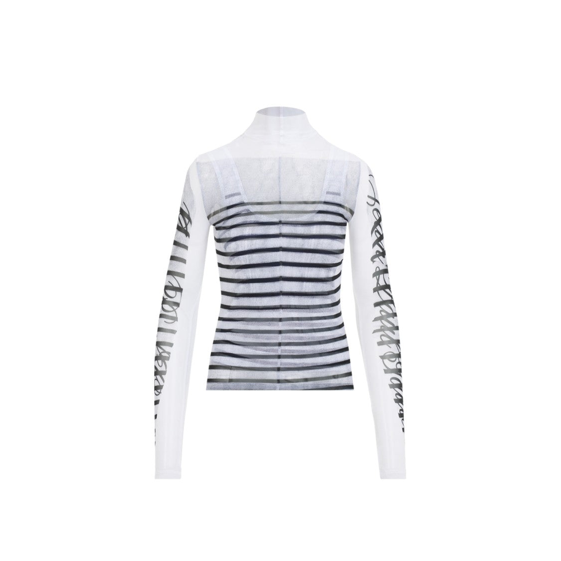 Jean Paul Gaultier Spandex Mesh Printed Feathers Mariniere Top